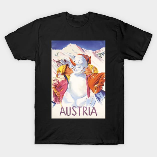 Austria, Kissing Mr. Snowman, Postcard T-Shirt by BokeeLee